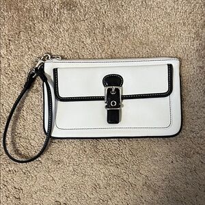 Coach White & Black Leather Wristlet with Buckle